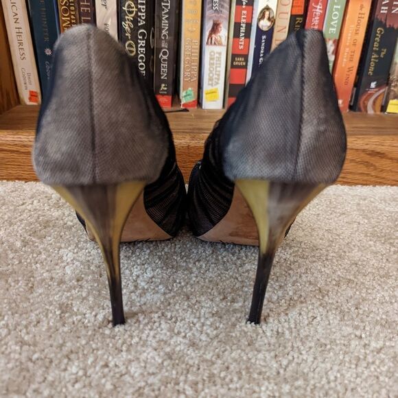 JEAN-MICHEL cazabat horn stilleto heel suede cap toe black mesh overlay  sz 38.5 - Picture 5 of 9